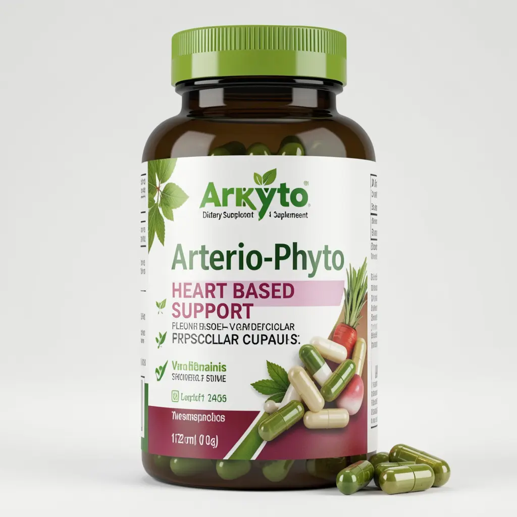 Arterio-Phyto dietary supplement bottle with plant-based capsules for heart and vascular support